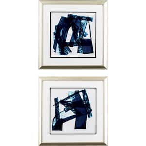 "Navy Paths" Framed Abstract Wall Art Print 18 in. x 18 in. (Set of 2)