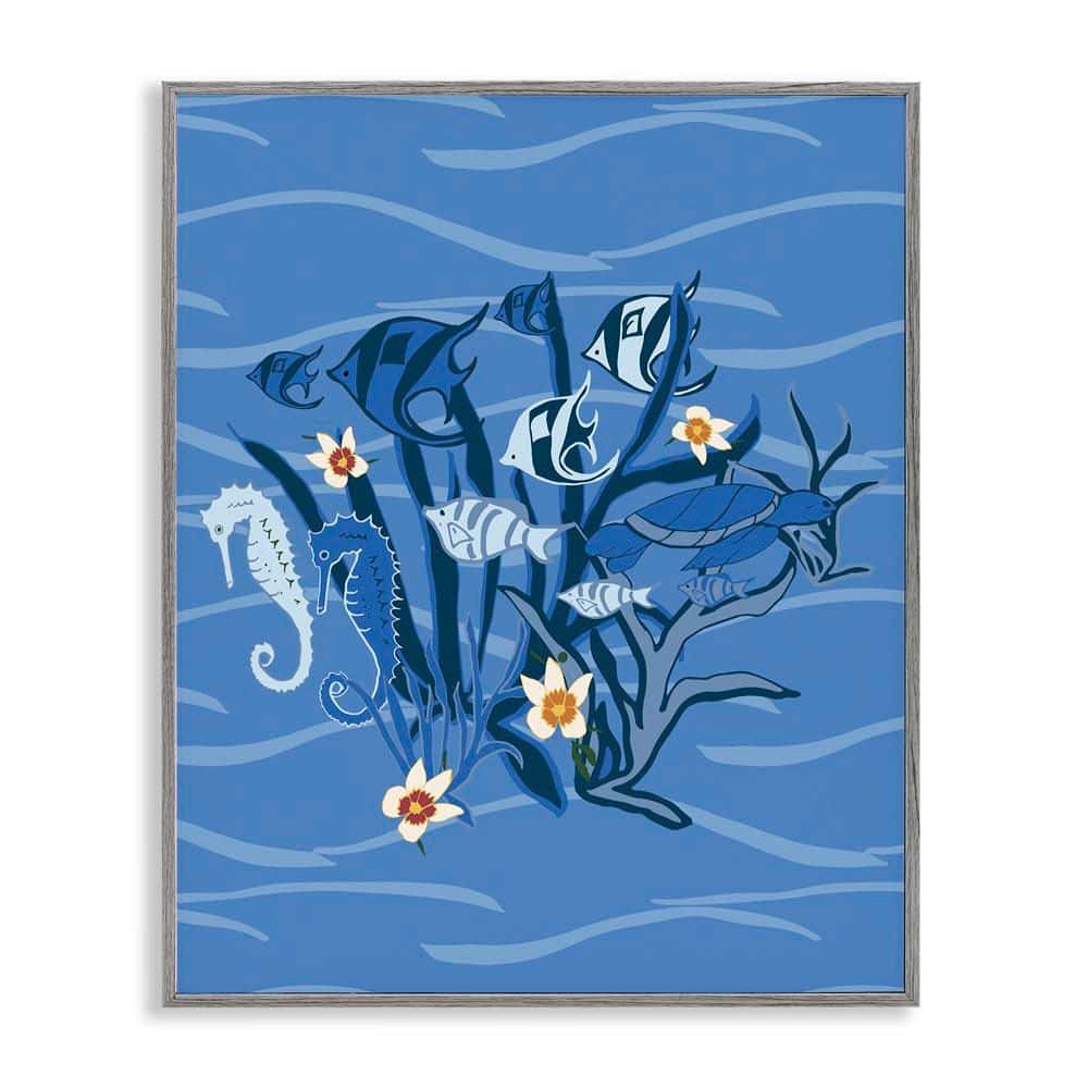 Blue Undersea Critters by Michelle Ingari Designs Gray Framed Coastal Giclee Art Print 14 in. x 11 in. price history on PriceWatchPro