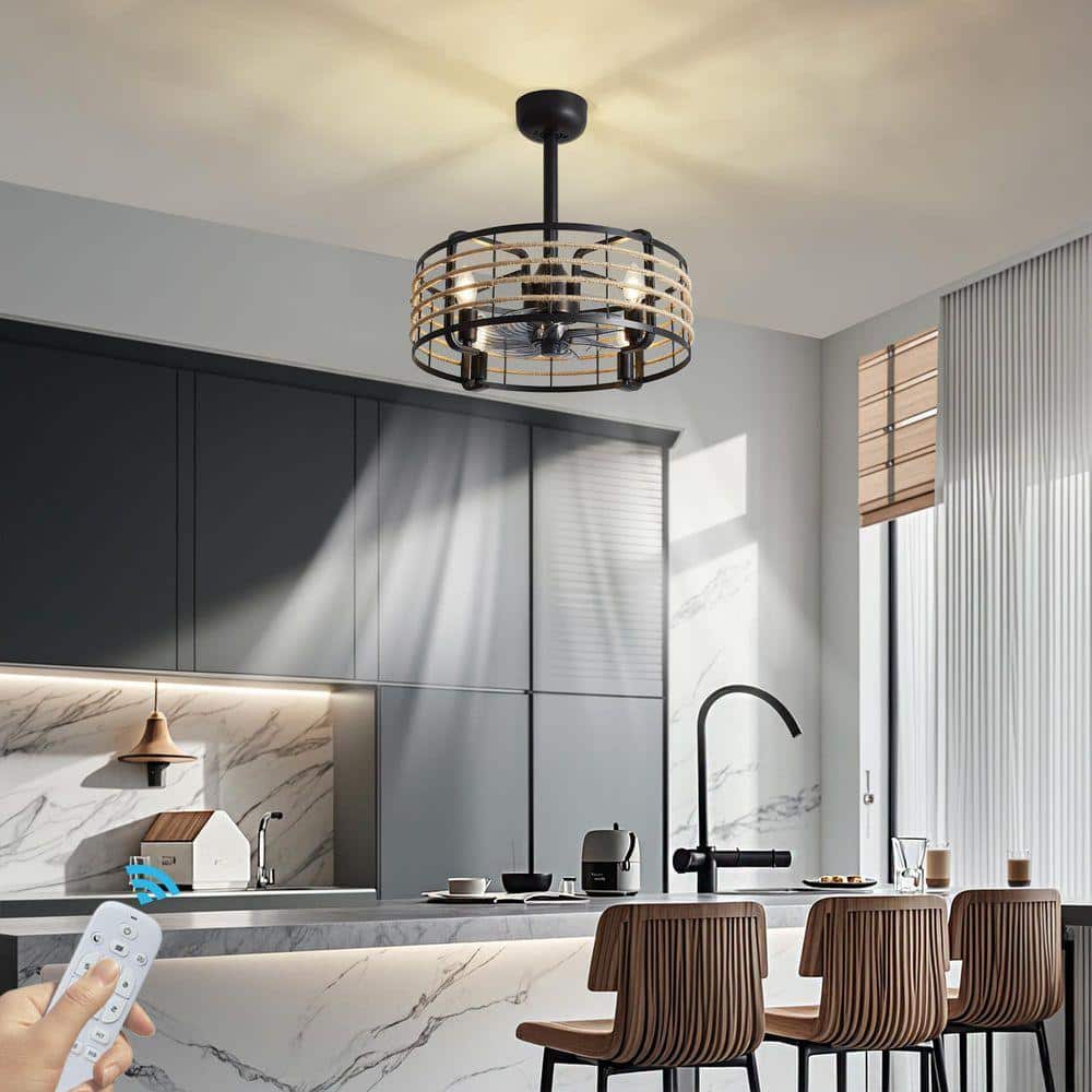Led Rope Light Fan Deyidn 18.5 in. Indoor Hemp Rope Caged Ceiling Fan with Lights, 6-Speed ...