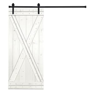 Modern X Style Series 42 in. x 84 in. Simply White stained Knotty Pine Wood DIY Sliding Barn Door with Hardware Kit