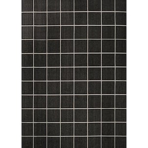 Grid Modern Black/Cream 4 ft. x 6 ft. Squares Indoor/Outdoor Area Rug