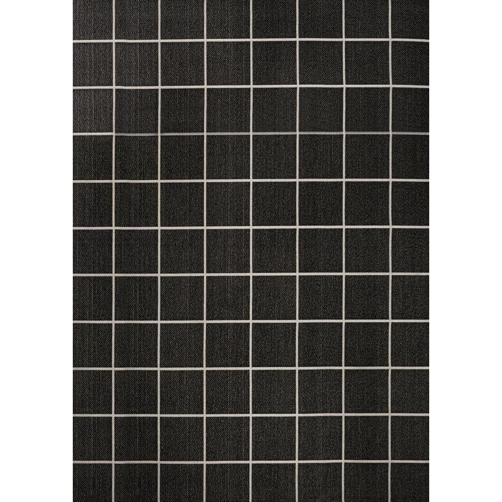 Mid-Century Modern Geometric Black and Cream 5' x 8' Indoor/Outdoor Rug