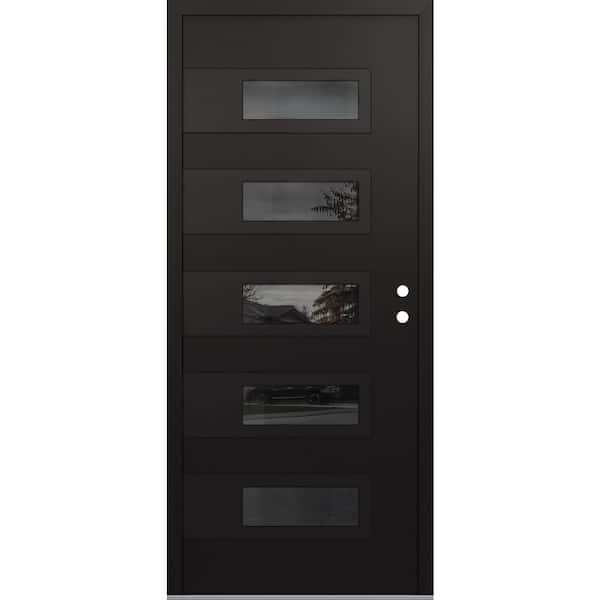 D3 36 in. x 80 in. Black P Left-Hand/Inswing Mirrored Glass Black/Black Steel Prehung Front Door