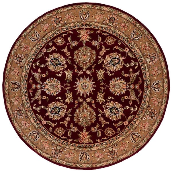 Traditions 8 ft. x 8 ft. Round Red/Gold Floral Oriental Border Area Rug