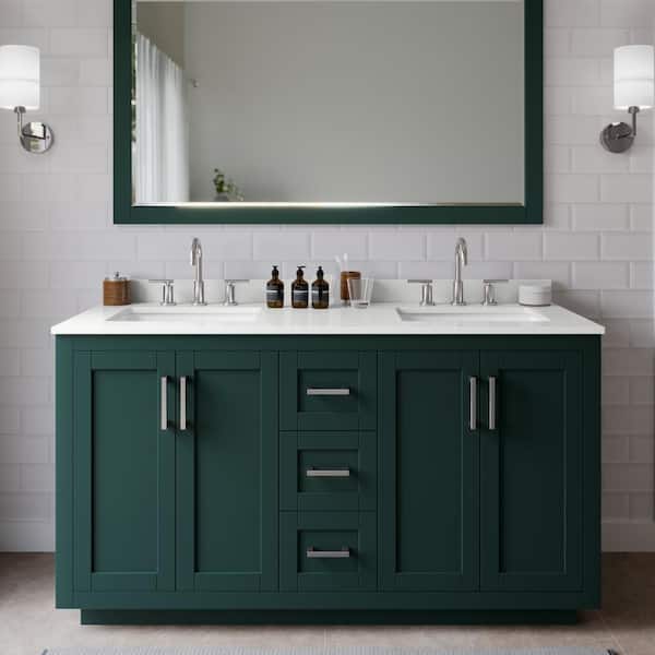 Wyndham Collection Miranda 60 in. W x 22 in. D x 33.75 in. H Double Bath Vanity in Green with White Quartz Top