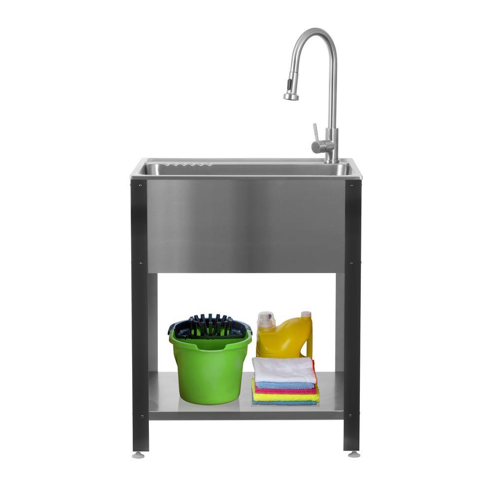 24.1" Stainless Steel Freestanding Laundry Sink with Faucet