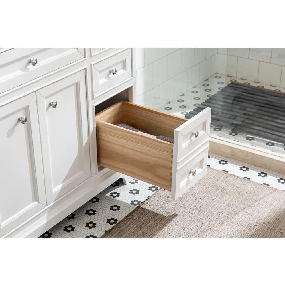 South Bay 37" White Solid Wood Bathroom Vanity with Marble Top