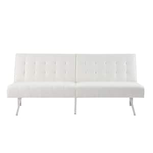 68.5 in. W White Tufted Split Back Futon Sofa Bed, Faux Leather Couch Bed, 3-Seat Futon Convertible Sofa Bed