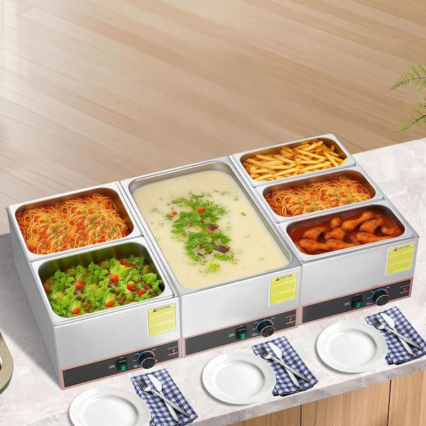 Commercial Food Warmer, 1500W Electric Stainless Steel Bain Marie with Fast Heating, Power Cord and Divider for Catering