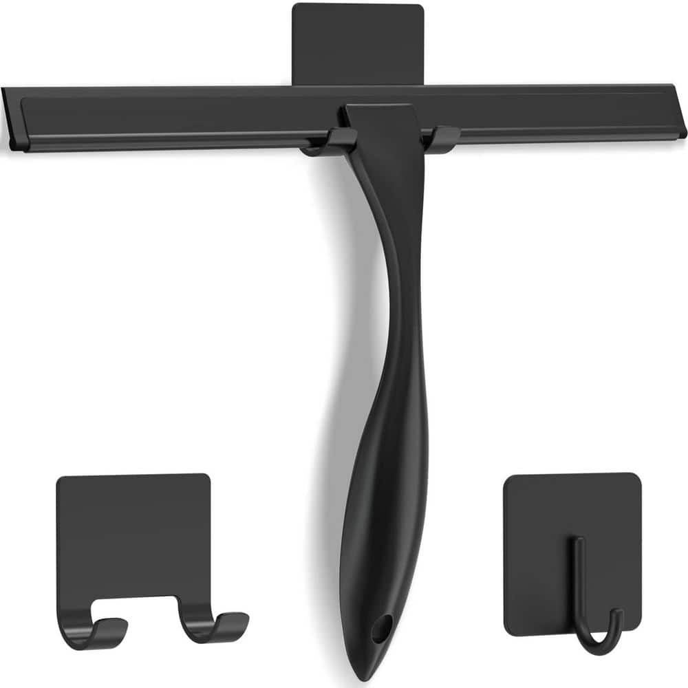 10 in. All-Purpose Stainless Steel Shower Squeegee, with 2 Adhesive Hooks for Door, Window, Tile, Car, Black (1-Pack) price history on PriceWatchPro