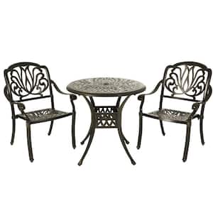 Black Cast Metal Patio Furniture with Seat Cushion, Set of 3