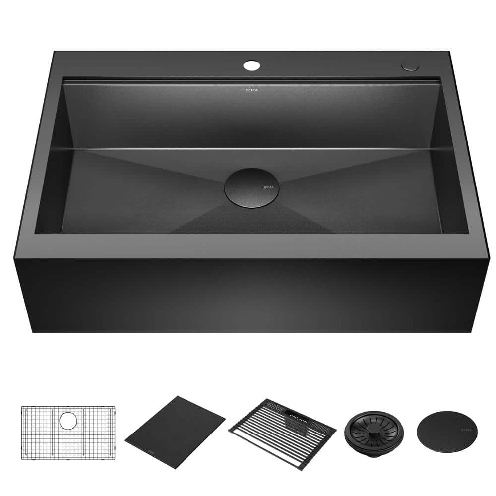 Black Stainless Steel Farmhouse Apron Front Single Bowl Sink