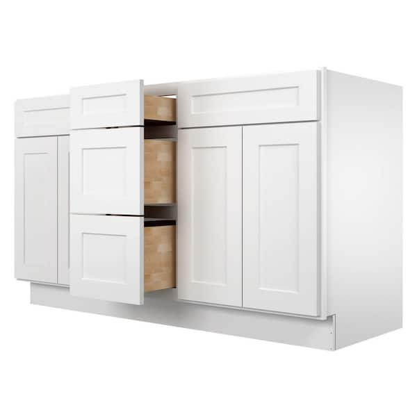 HOMEIBRO 60 in W X 21 in D X 34.5 in H in Shaker White Plywood Ready to Assemble Floor Vanity Sink Base Kitchen Cabinet HD SW VSDB60 A The Home Depot