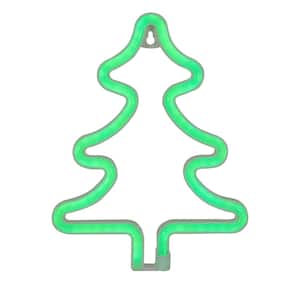9.5 in. Green LED Lighted Neon Style Christmas Tree Window Silhouette Sign