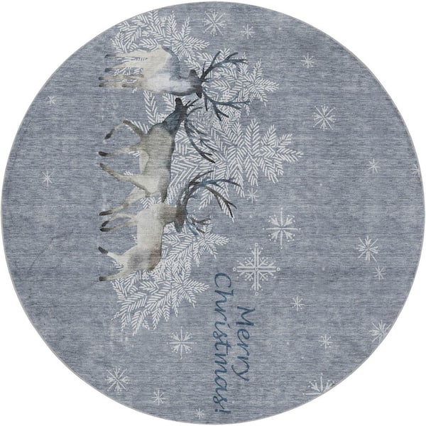 Dream Shag Premium Machine Washable Abstract ADS213 Ash 8 ft. x 8 ft. Round Rug