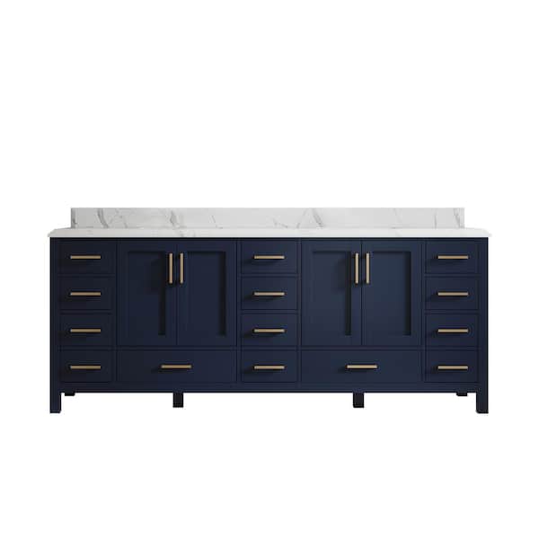 Willow Collections Malibu 84 in. W x 22 in. D x 36 in. H Double Sink Bath Vanity in Navy Blue with Cove Edge Calacatta Quartz Top