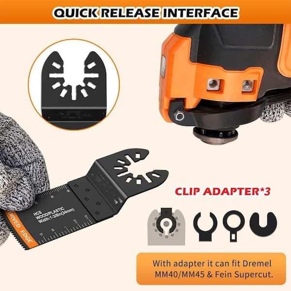 25PCS Universal Oscillating Saw Blades Kit - Quick Release Oscillating Tool Blades With Titanium Coating & Curved Edge Multitool Blades For Soft Metal, Hard Wood, Fit Milwaukee, Ryobi, Dewalt,Bosh