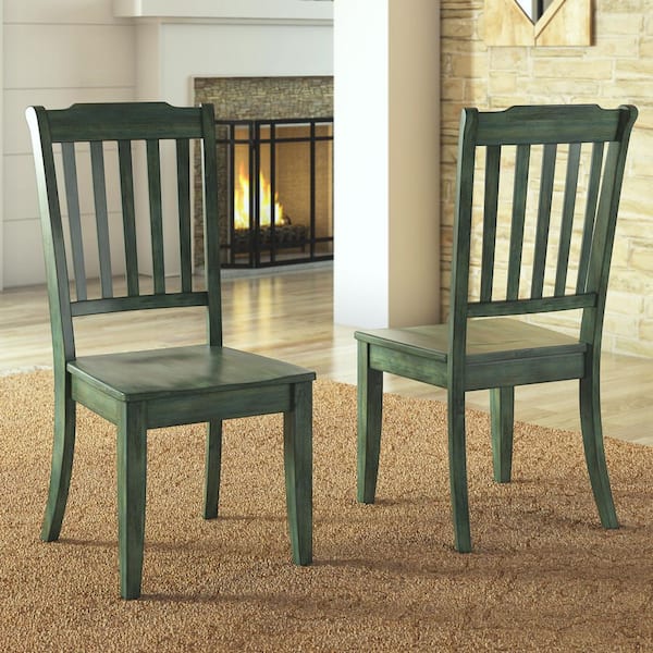 Antique Sage Slat Back Wood Dining Chairs (Set of 2)