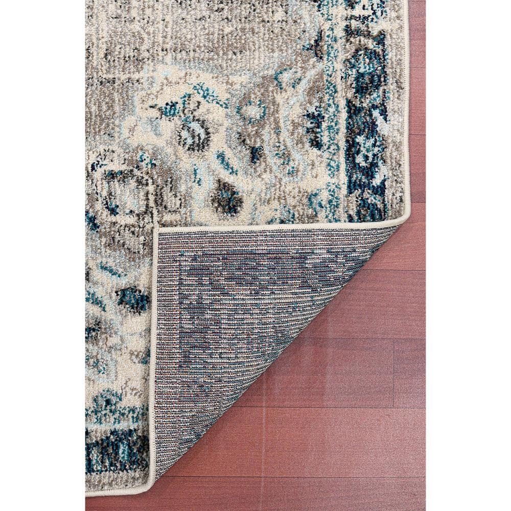 Rectangular Blue Stain-Resistant Synthetic Area Rug