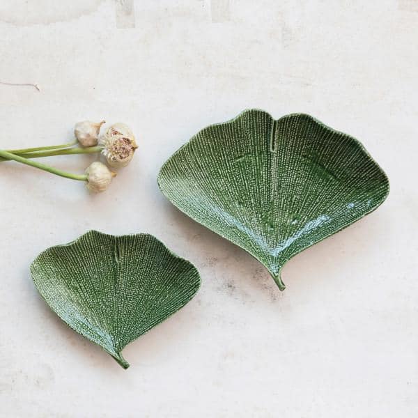 Green Ceramic Gingko Leaf Shaped Small Appetizer Plates