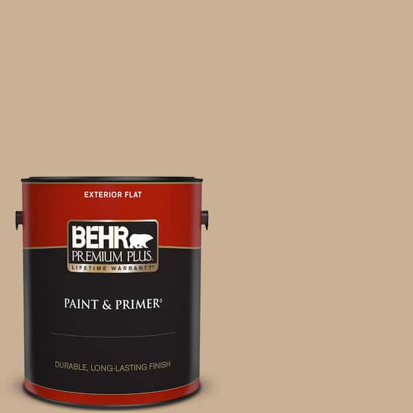 BEHR PREMIUM PLUS 1 gal. #N260-3 Polo Tan Flat Exterior Paint & Primer