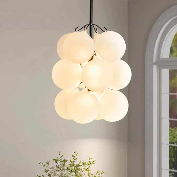 Rennnsan Astrid 2-Light Black Sputnik Tiered Chandelier with 12-Cluster Globe Bubble
