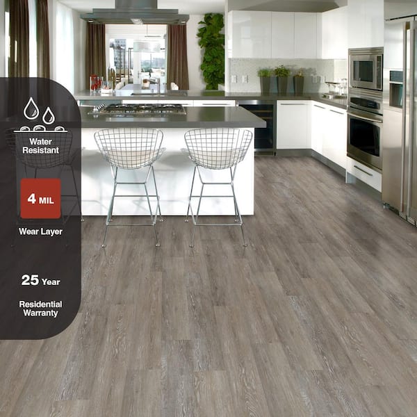 Brushed Oak Taupe 4 MIL x 6 in. W x 36 in. L Grip Strip Water Resistant Luxury Vinyl Plank Flooring (24 sqft/case)