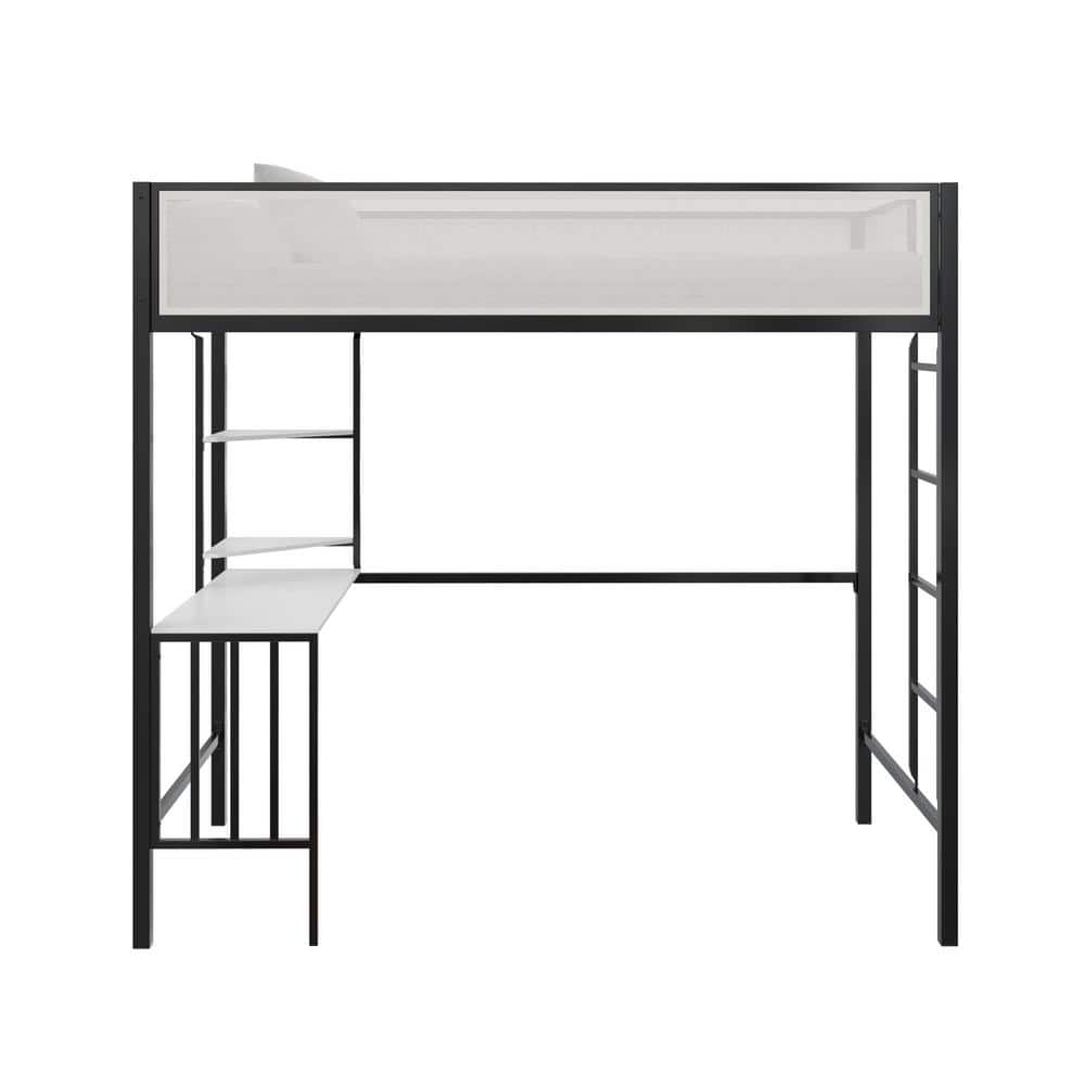 Novogratz Axel Twin Loft Bed With Desk And Shelves, Black And Off White ...