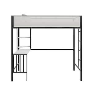 Axel Twin Loft Bed with Desk and Shelves, Black and Off White