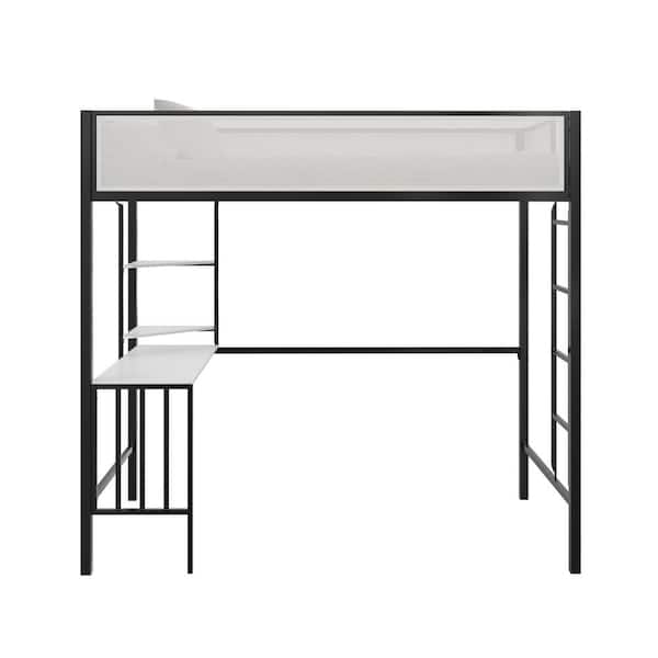 Novogratz Axel Twin Loft Bed with Desk and Shelves, Black and Off White