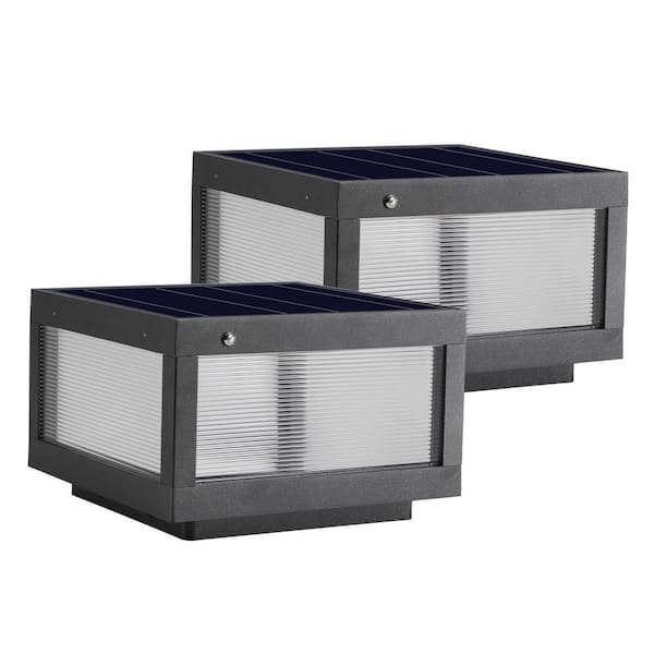 Solar Post Light Black LED 12 x 12 Weather Resistant Deck Post Light, Set of 2