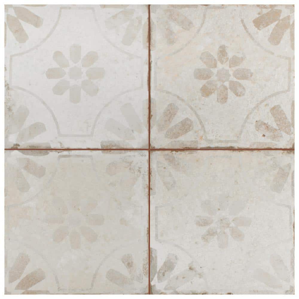 Rustic Farmhouse Floral Motif 17.63" Ceramic Floor & Wall Tile