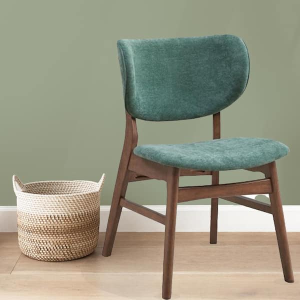 Bevis Green Fabric and Walnut Finish Side Chair Set of 2