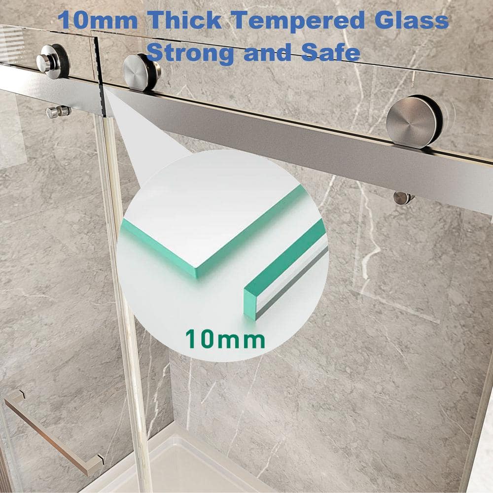Brushed Nickel Frameless Sliding Shower Door with Clear Tempered Glass