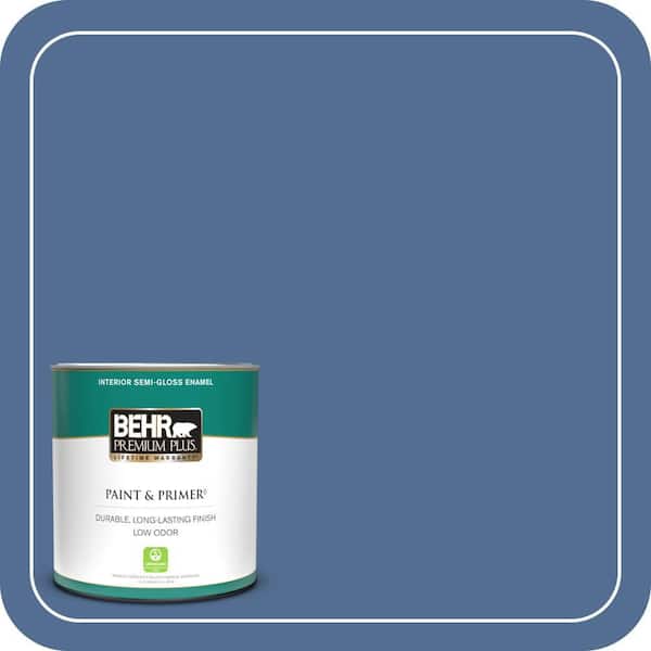 BEHR PREMIUM PLUS 1 qt. #M530-6 Charter Blue Semi-Gloss Enamel Low Odor Interior Paint & Primer