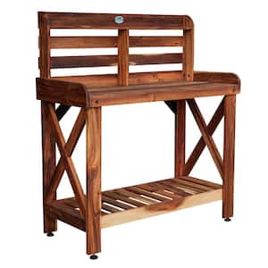Farmhouse 36 in. W x 53 in. H Potting Table/Bench/Serving BAR-Acacia Wood
