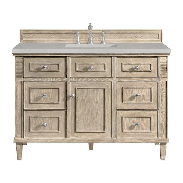 James Martin Vanities Lorelai 48.0 in. W x 23.5 in. D x 34.06 in. H Single Bathroom Vanity in Whitewashed Oak with Eternal Serena Quartz Top