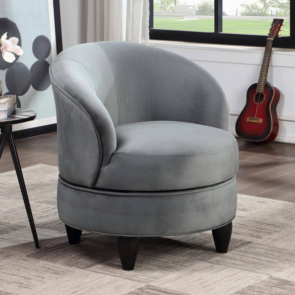 Sophia Compact Gray Velvet Swivel Barrel Chair
