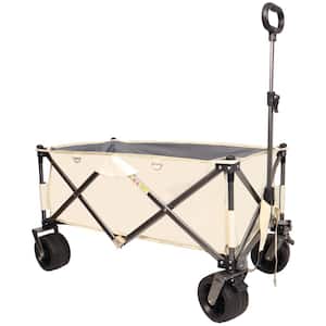 225 lbs. Capacity 4.5 cu. ft. Folding Fabric Utility Wagon Beach Serving Shopping Trolley Garden Cart (Beige)