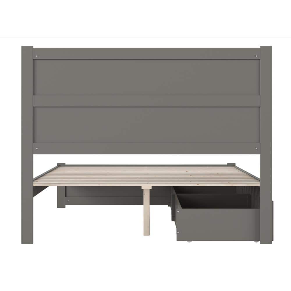 Gray Queen Wood Platform Bed with Storage Drawers