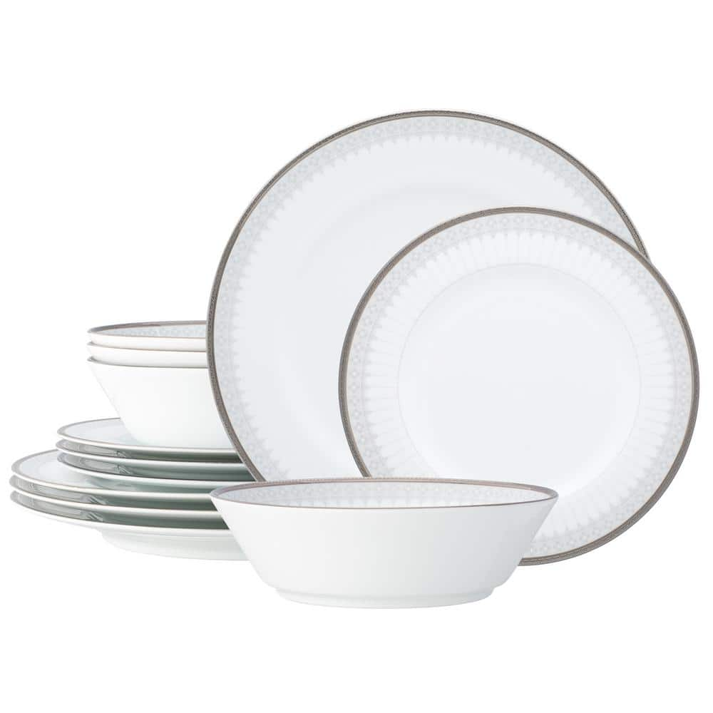 Noritake Silver Colonnade (White) Porcelain 12-Piece Dinnerware