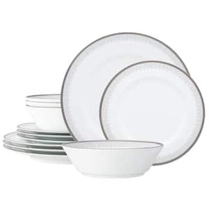 Silver Colonnade (White) Porcelain 12-Piece Dinnerware Set, Service for 4