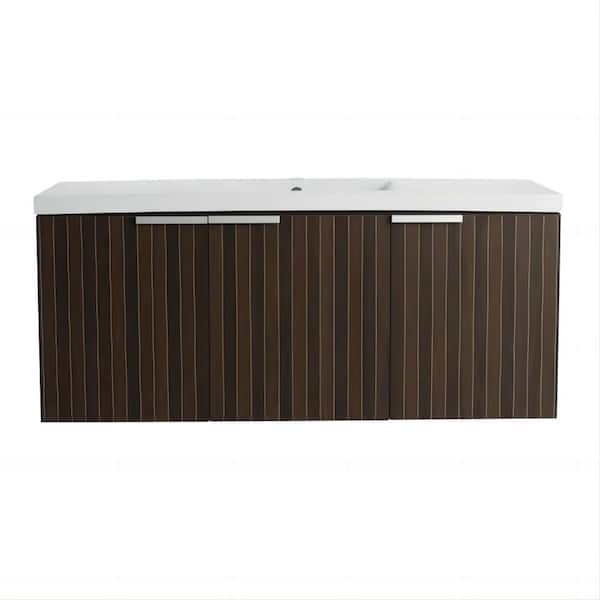 Modland Yunns 47 in. W x 18 in. D x 20 in. H Single Sink Floating Soft Closing Bath Vanity in Silver-Brown with White Resin Top