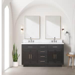 Condor 60 in W x 22 in D Brown Oak Double Bath Vanity, Carrara Marble Top, Faucet Set, and 28 in Mirrors