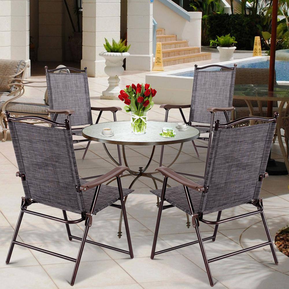 Gray Steel Frame Folding Camping Chairs with Arms, Set of 2