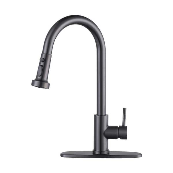 Black Stainless Steel 15.3 in. H Single-Handle Pull-Down Kitchen Faucet with 360° Spout Swivel and 3-Spray Mode