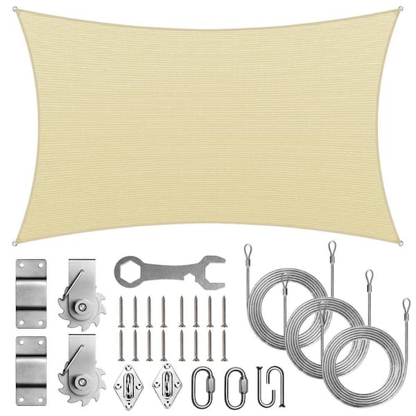 16 ft. x 20 ft. Rectangle Sun Shade Sail with Hardware TAWAL-Beige