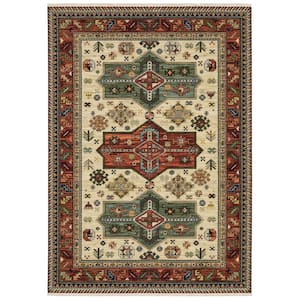 Lillian Red/Multi-Colored Doormat 3 ft. x 5 ft. Oriental Varied Medallion Wool/Nylon Blend Fringed-Edge Indoor Area Rug