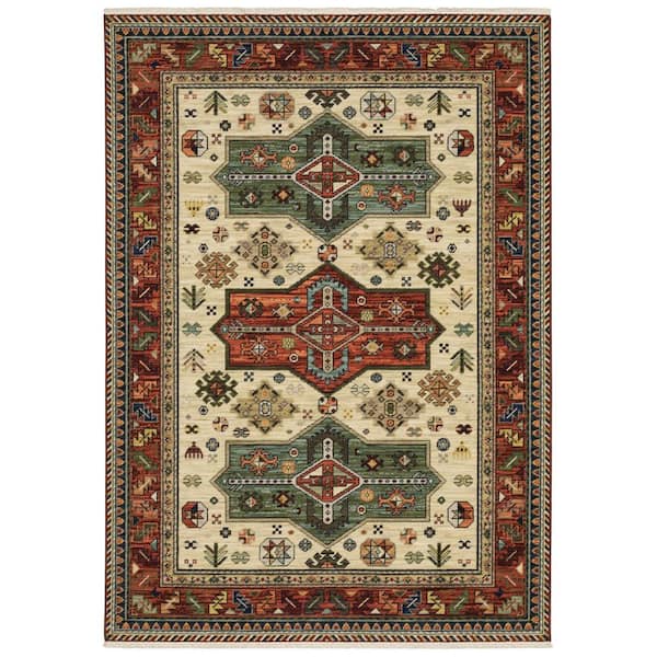AVERLEY HOME Lillian Red/Multi-Colored 6 ft. x 9 ft. Oriental Varied Medallion Wool/Nylon Blend Fringed-Edge Indoor Area Rug