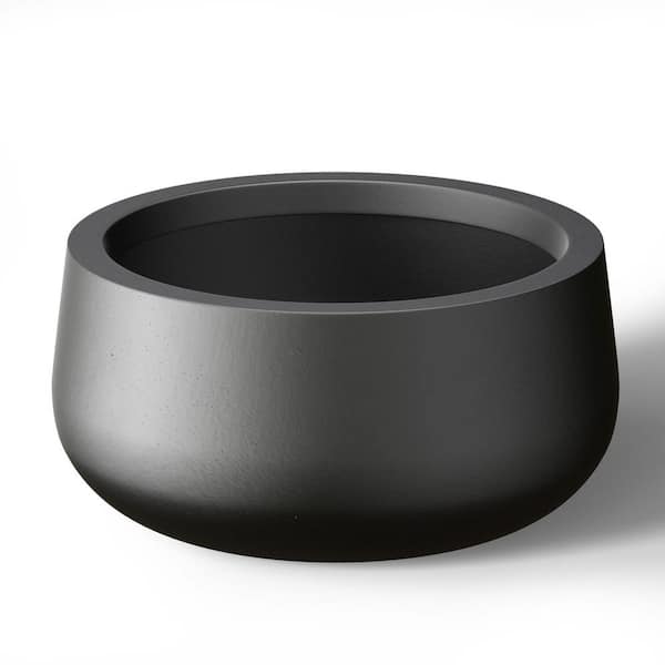 15 in. W x 8 in. H Charcoal Black Large Tall Round Concrete Planter / Garden Plant Pot for Indoor and Outdoor